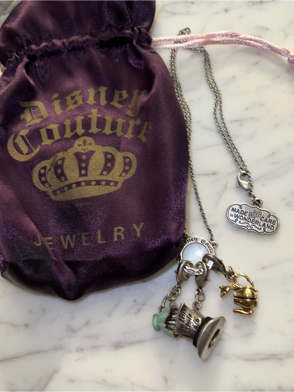Disney Couture Alice in Wonderland Charm Necklace Vintage Y2K cottagecore